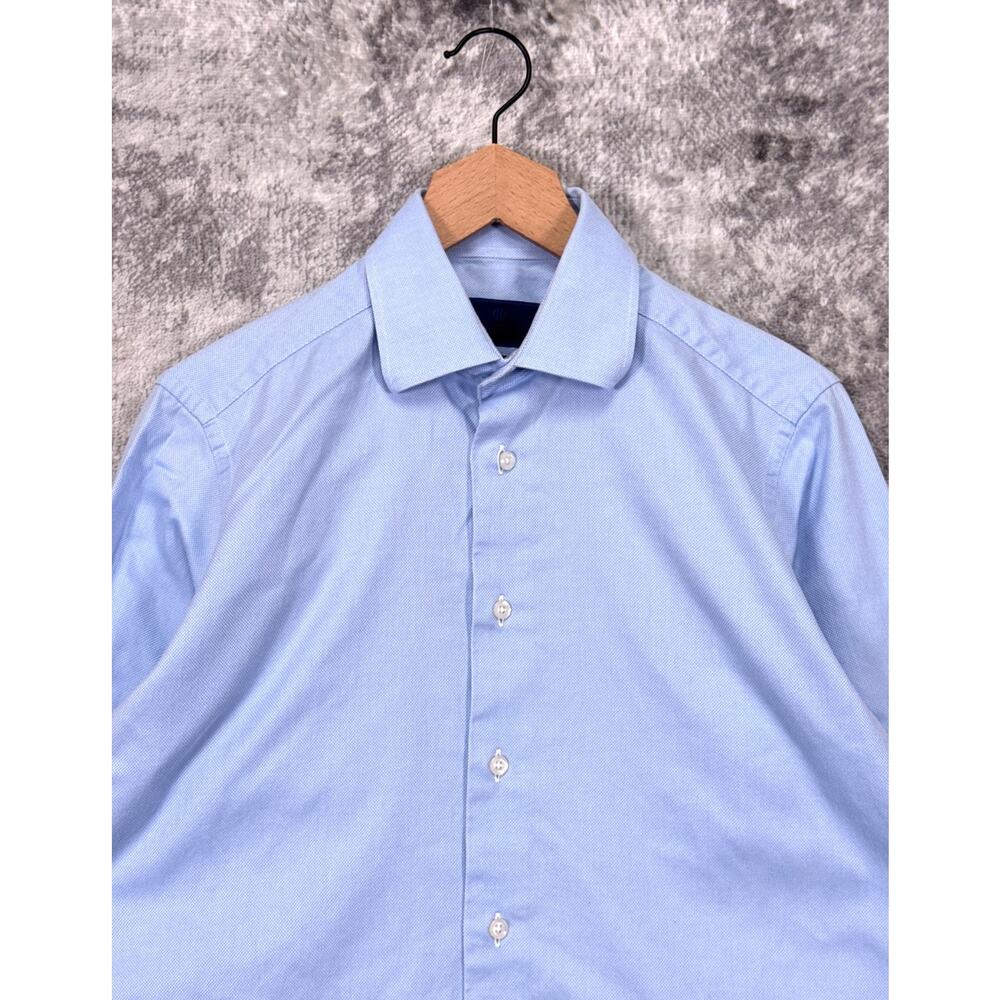 David Donahue Trim Fit Dress Shirt 15.5 Mens Textured Blue 34/35
